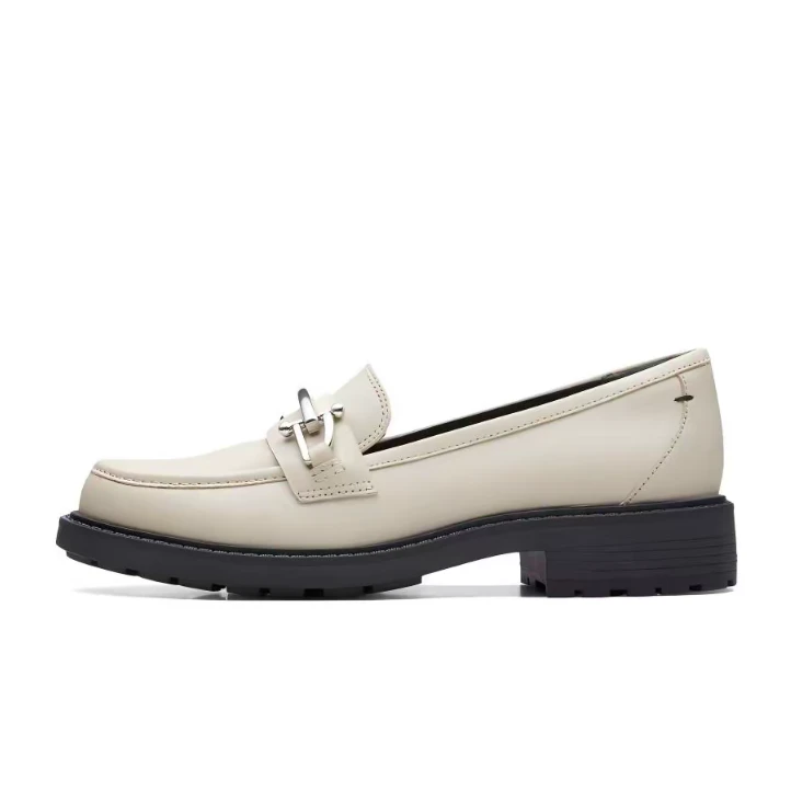 Clarks其乐 牛皮革 圆头系带 乐福鞋 3cm 女款 白色-261679675