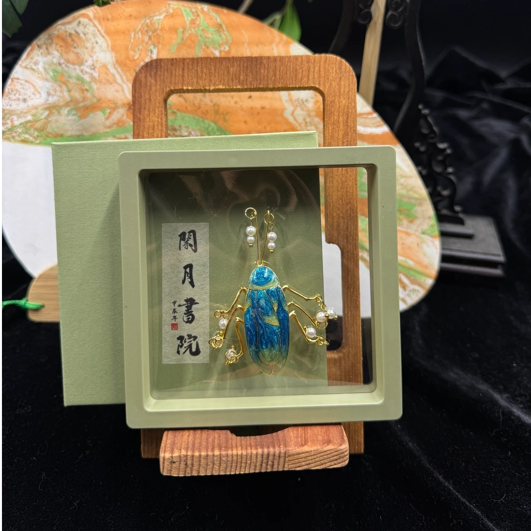 铜合金胸针 【夜光蓝绿螂】非遗手工仿景泰蓝工艺胸针银制品