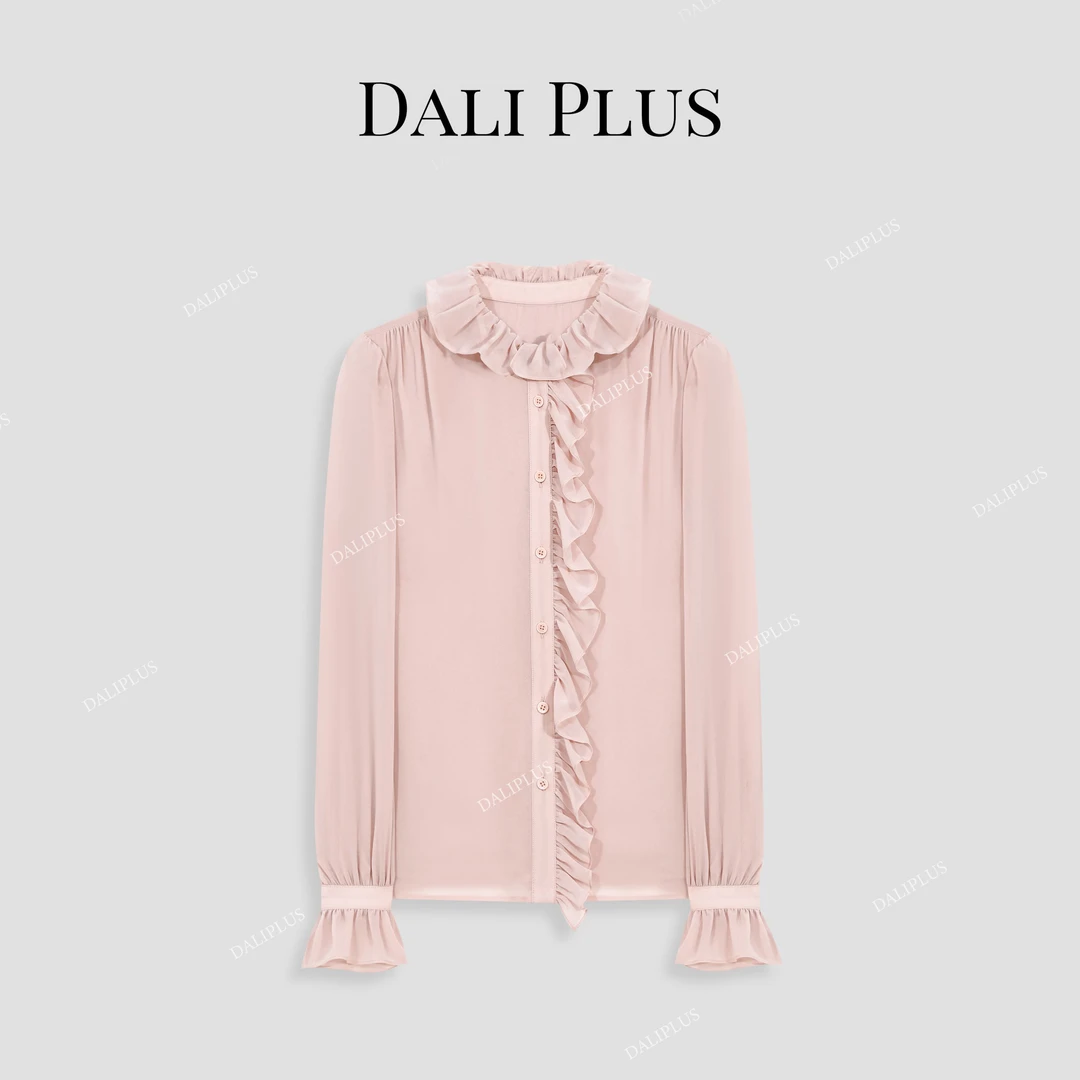 DALI PLUS重工法式荷叶边设计优雅甜美长袖衬衫-D5ST1036