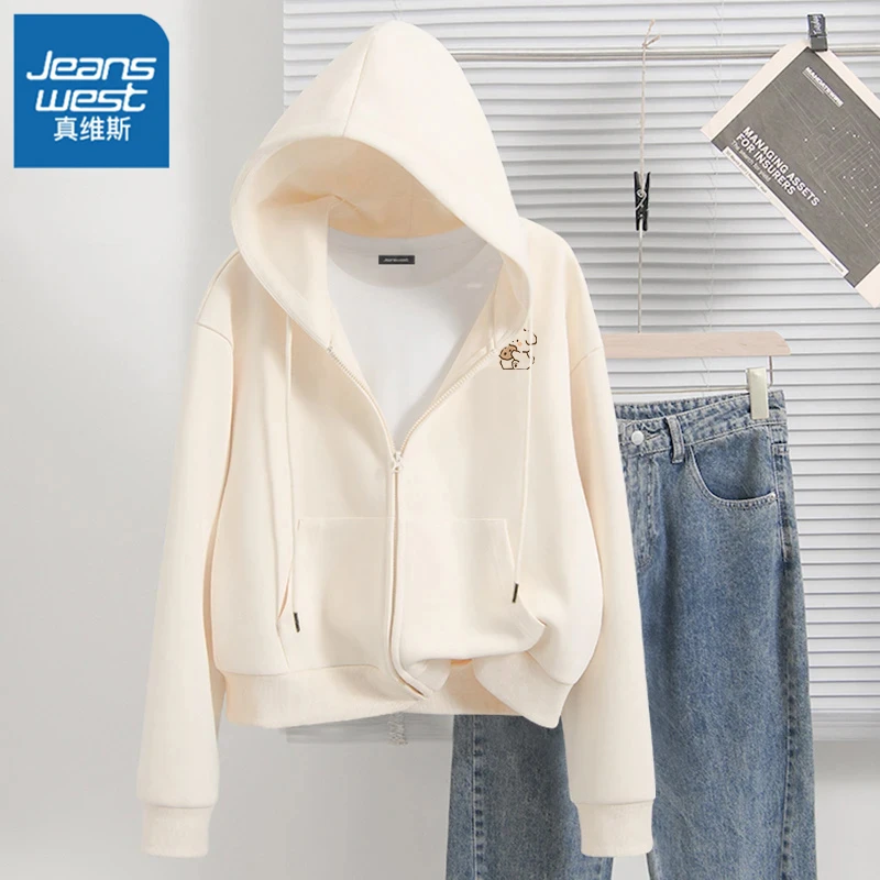 真维斯连帽卫衣外套女春秋薄款2025新款小个子短款开衫早秋上衣H