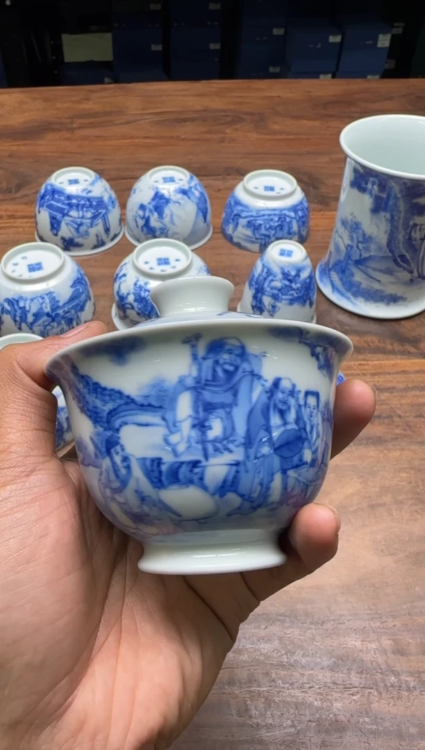 f****e择善堂 青花八仙雅集二才盖碗