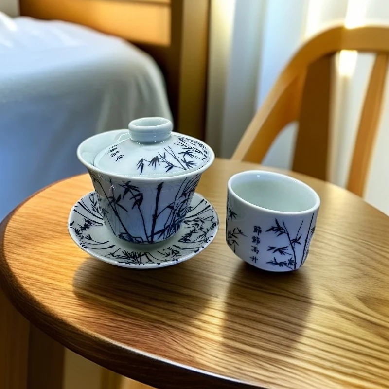 节节高升盖碗手工家用陶瓷大号手绘蝶恋花柴窑釉里红水盖1416