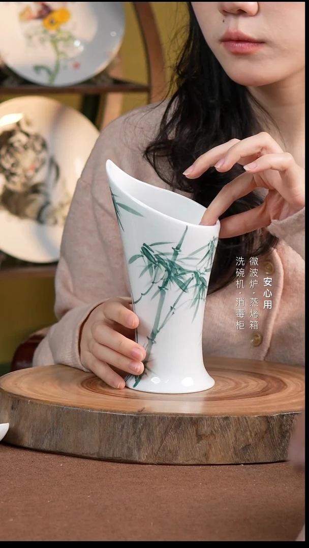 瓷景德镇高温手绘釉下彩筷子筒竹子