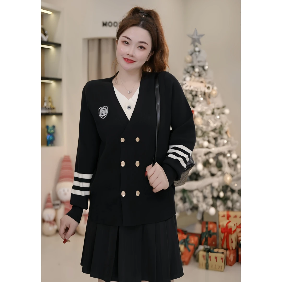 梦丞大码女装学院风宽松休闲假两件减龄时尚百搭显瘦针织衫毛衣