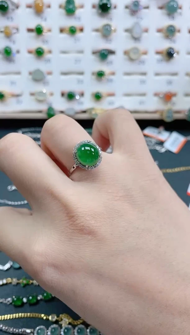 银S925镶嵌戒指翡翠天然翡翠