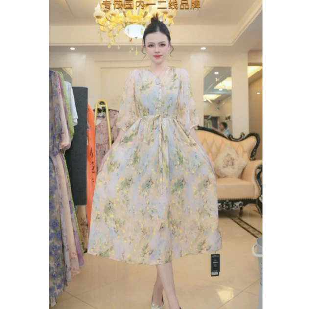 【秒发+退换包邮】收腰温柔法式别致碎花裙高级感气质长裙ZY556