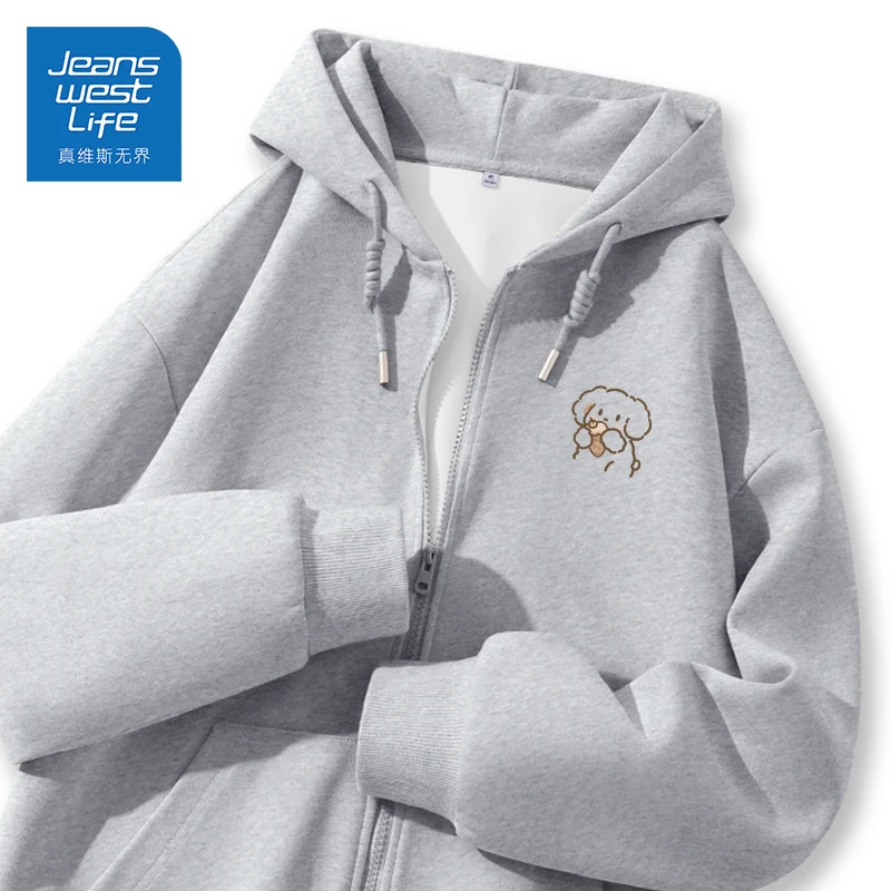 真维斯无界美式复古连帽卫衣女2025春秋新款学院小众宽松薄款外套