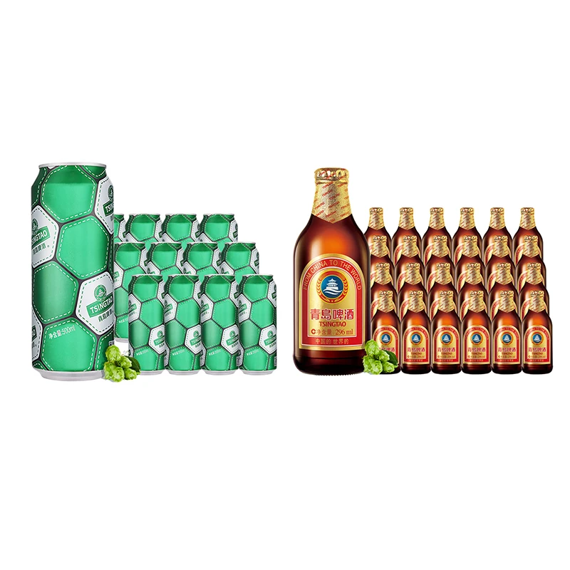 【官方正品】青岛啤酒小棕金296ml*24瓶+足球罐500ml*12听