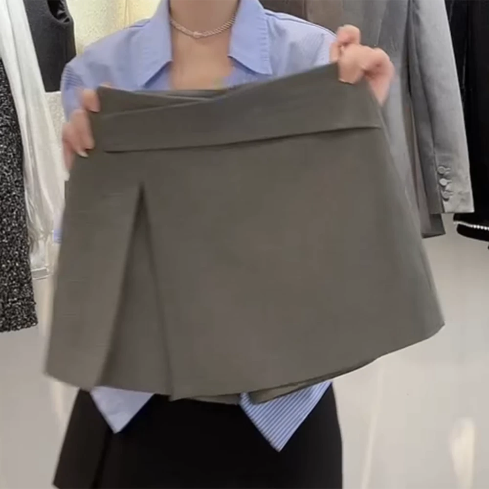 新款百搭时尚韩版设计感高腰宽松显瘦a字裙裤休闲裤