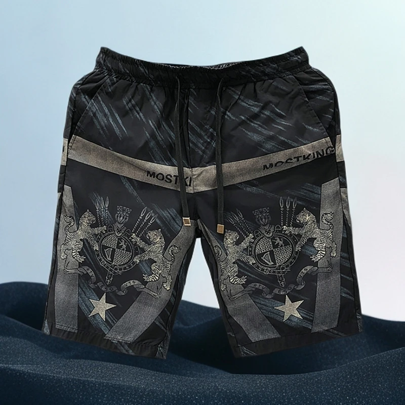 哈逊梅奈夏季男士欧货短裤潮流时尚帅气印花拼接薄款休闲五分裤子