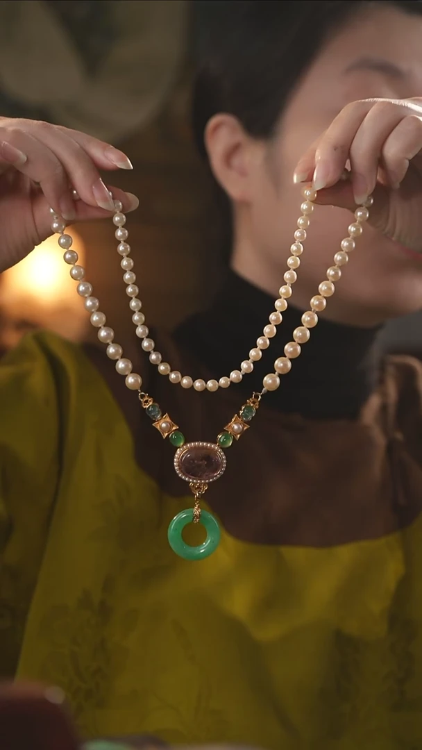 项链18K金镶嵌翡翠18k金翡翠多宝项链