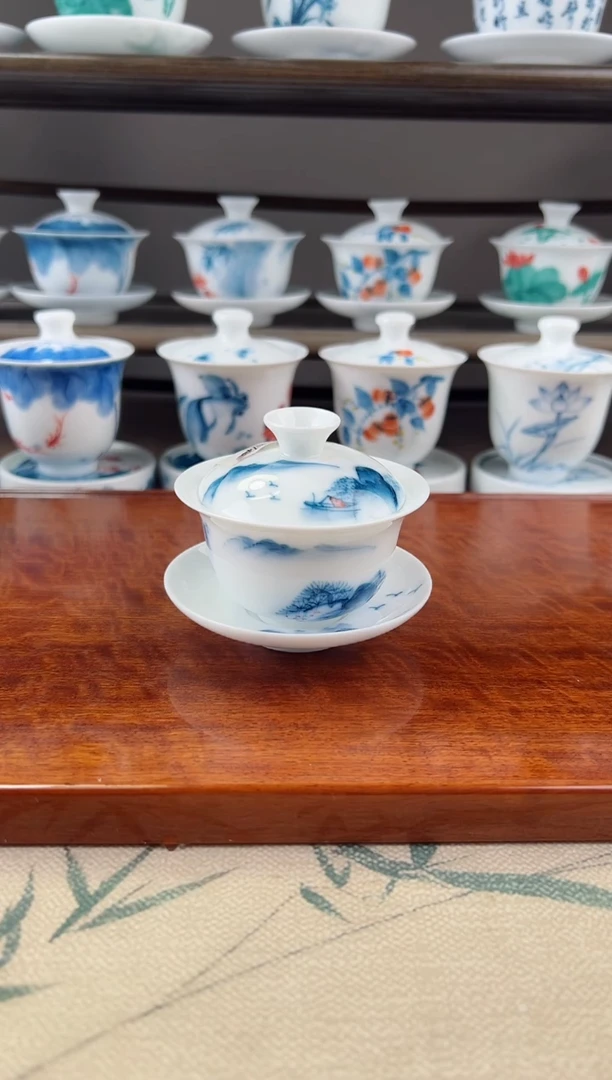 微瑕千里江山80ml三才盖碗