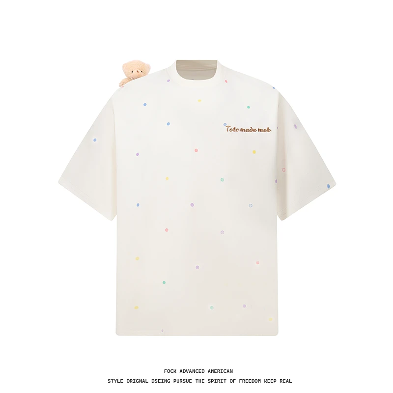 FOCK原创个性韩系可爱风可拆卸小熊短袖T恤男女情侣宽松趣味上衣