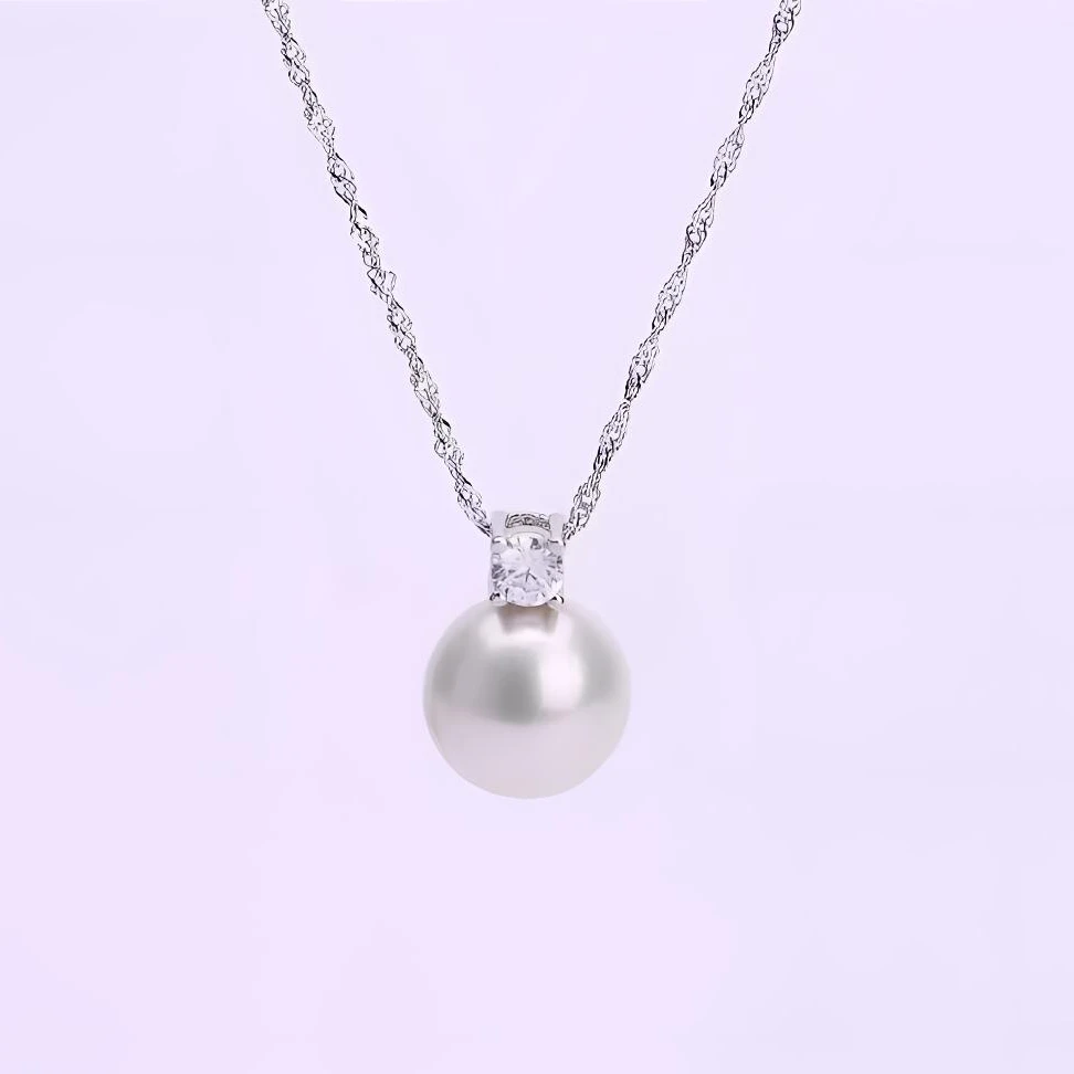 S925银水波链 天然淡水珍珠9-10mm经典戴妃款王妃吊坠百搭轻奢