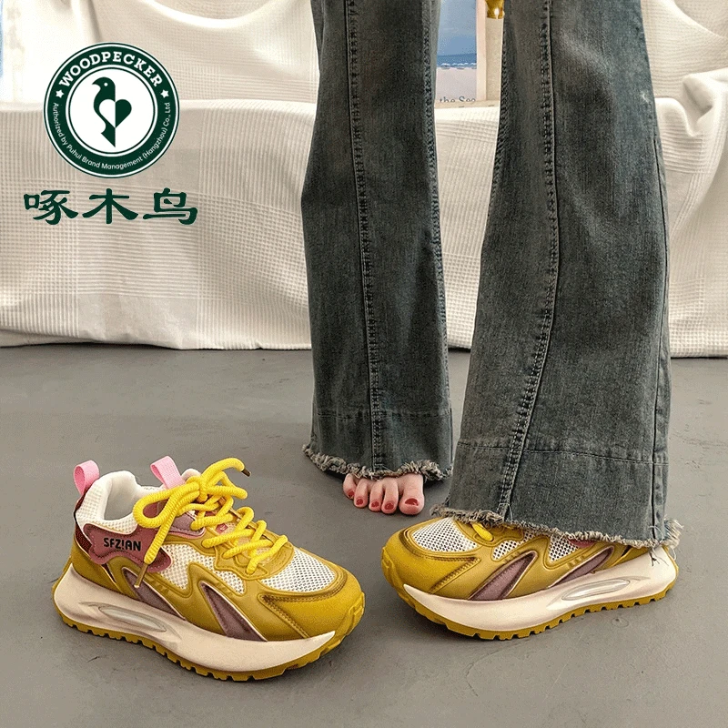 啄木鸟品牌春季新款时尚舒适软底透气老爹鞋2025百搭休闲运动鞋女