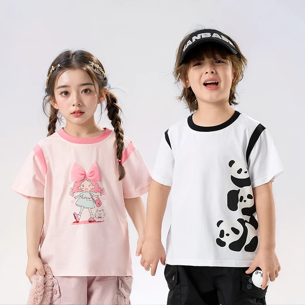 2025年夏季新款中小童百搭卡通印花撞色T恤纯棉洋气休闲儿童半袖