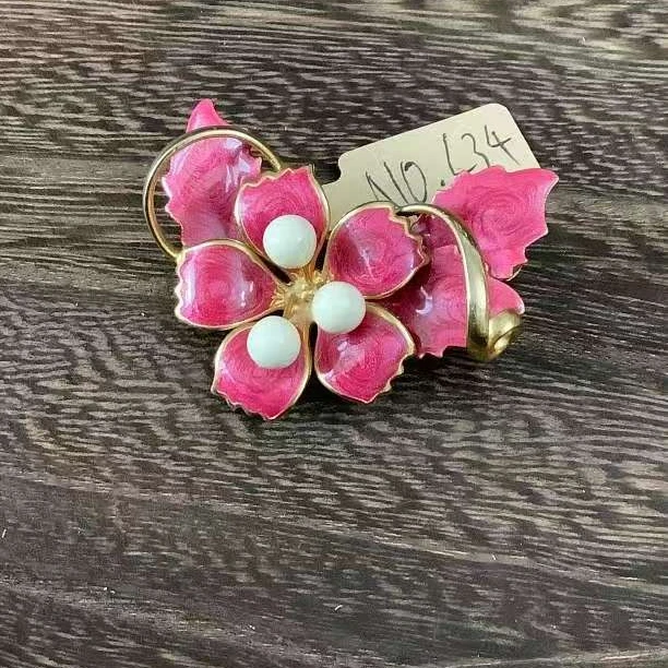 合金珐琅胸针 粉色滴珐琅釉花朵胸针