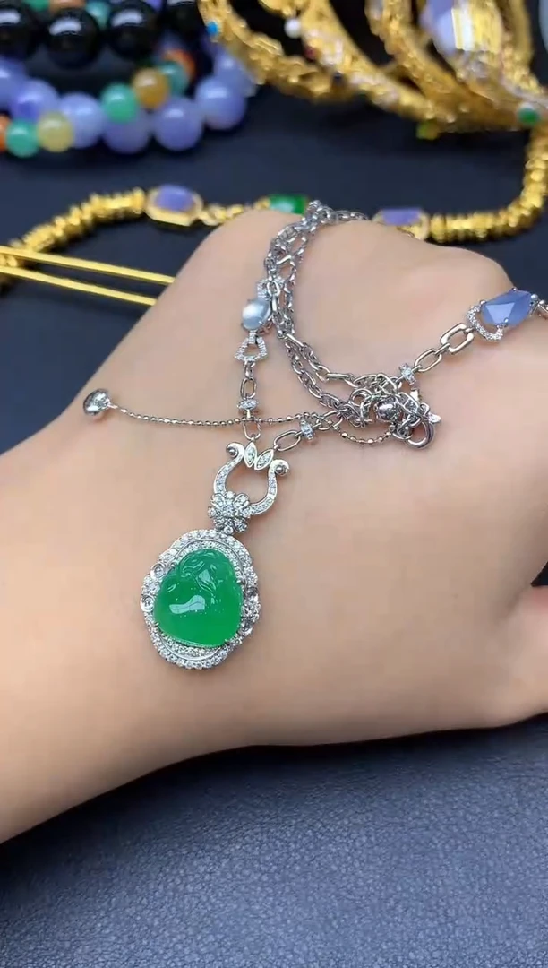 颈饰18K金镶嵌翡翠493-雪姐翡翠天天见