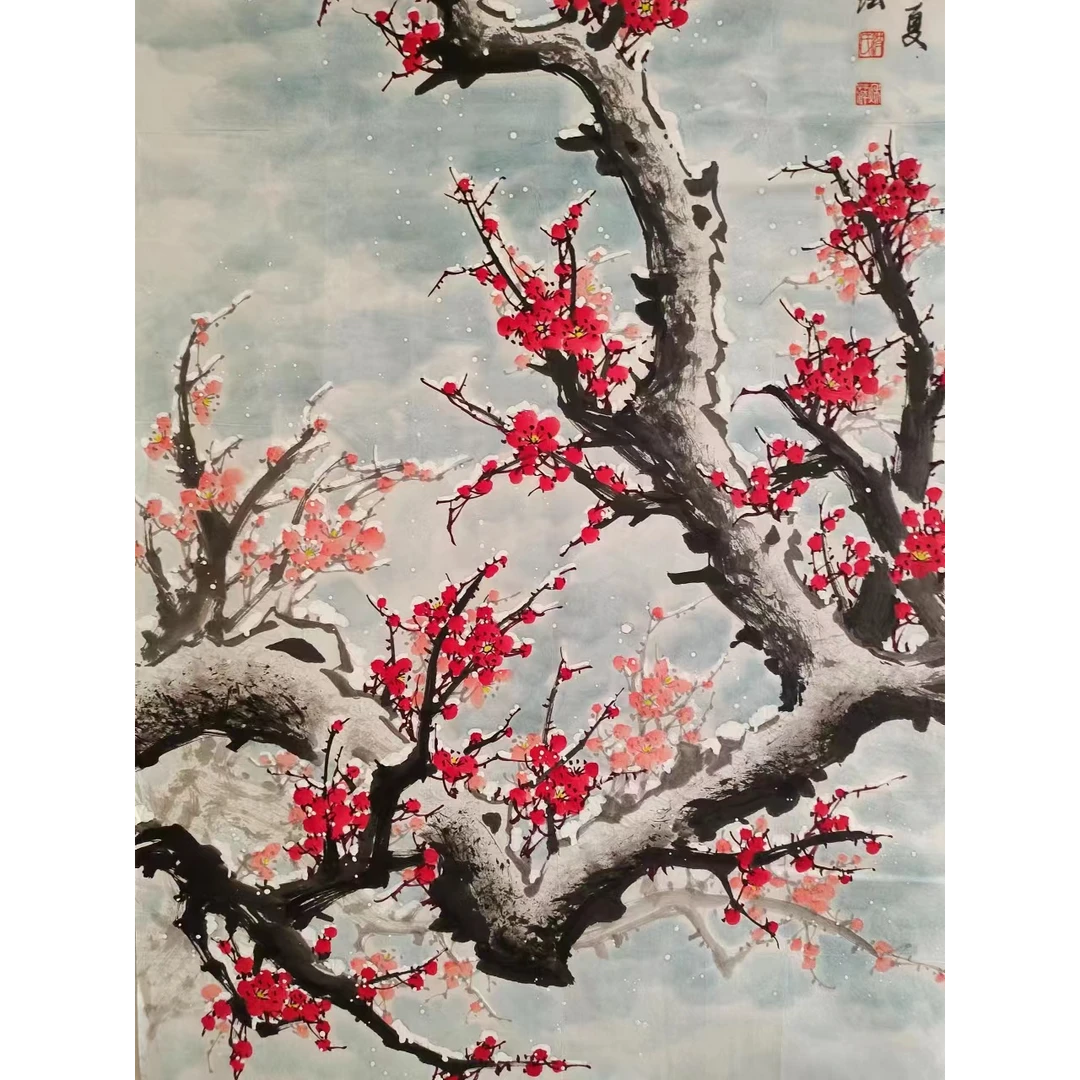 1763纯手绘梅花画《傲雪》中堂  尺寸  137×68