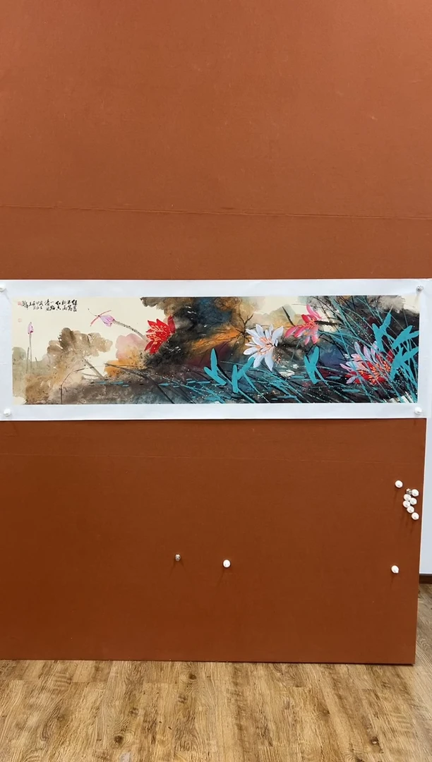 国画李文峰六尺对开高彩花鸟(托底)