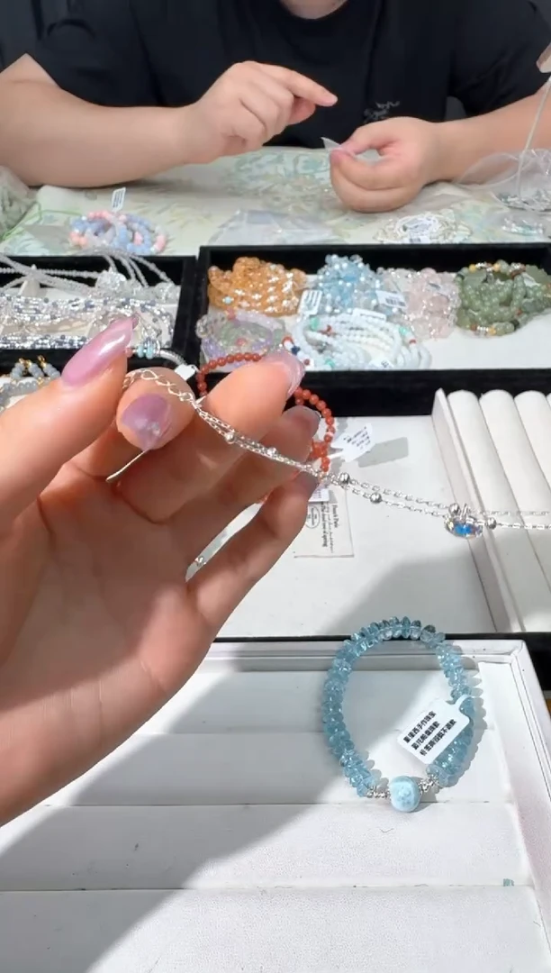 水晶手链银S925镶嵌I048彩华子双层银链款