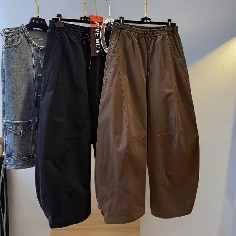 【100纯棉】早秋新款弯刀休闲裤女梨形身材宽松显瘦工装阔腿裤子