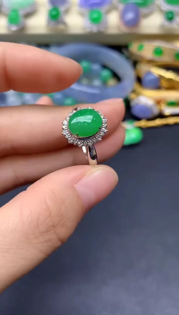 18K金镶嵌戒指翡翠234-雪姐翡翠天天见