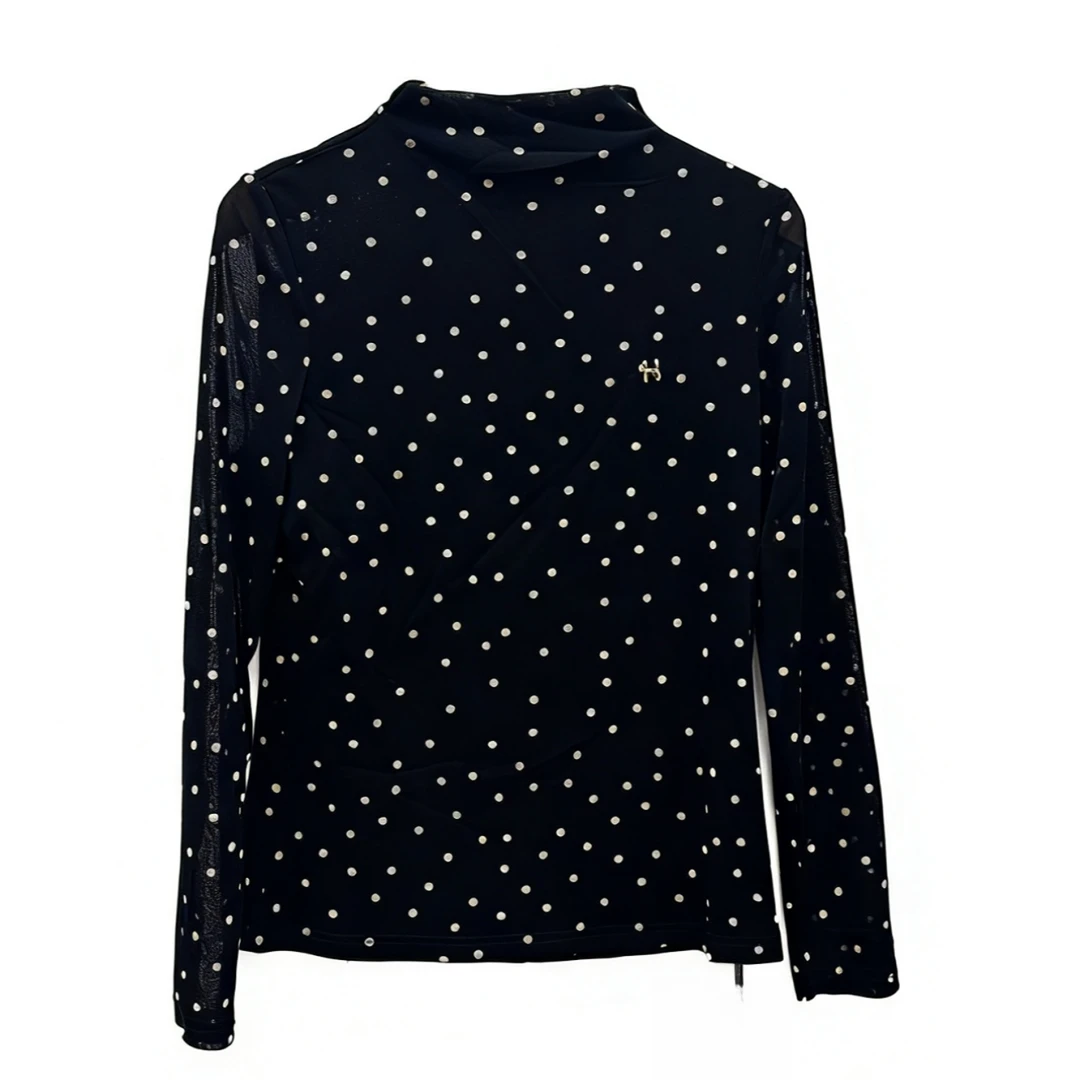 波点圆领常规女士长袖内搭T恤通勤半高领印花法式60611