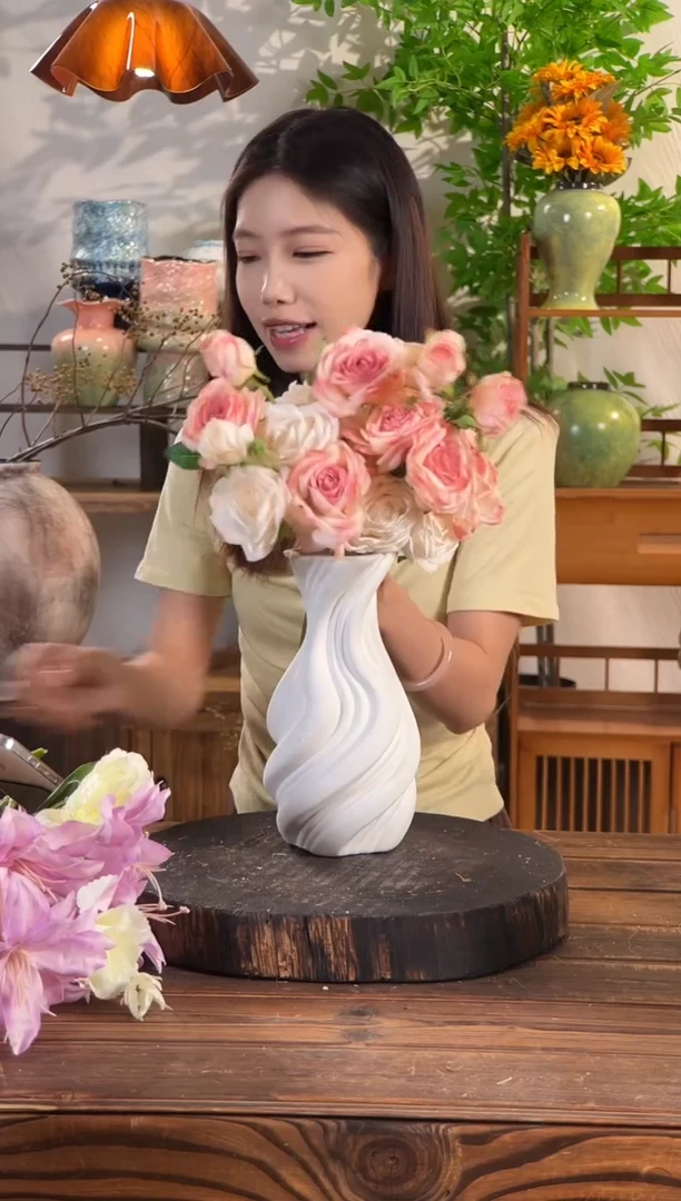 【丝绸白-斜纹玉壶】无孔水培桌面陶瓷花瓶干花鲜花客厅插花