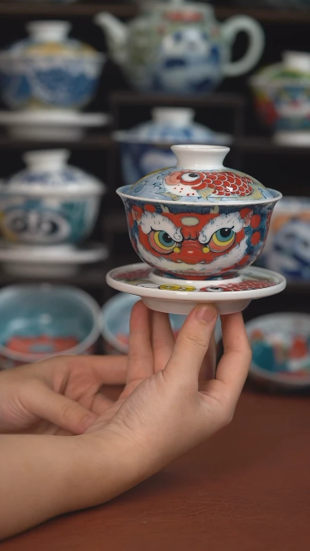 老师作品池鱼三才盖碗（微瑕价格）