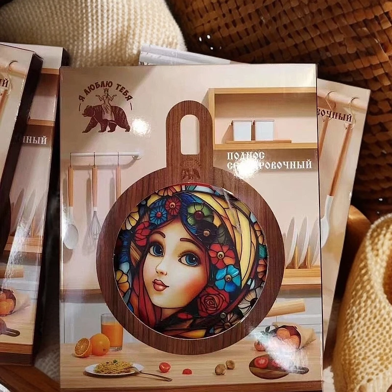 俄罗斯风格陶瓷网红白蜡木菜板圆形家用切菜水果砧板高档创意菜板
