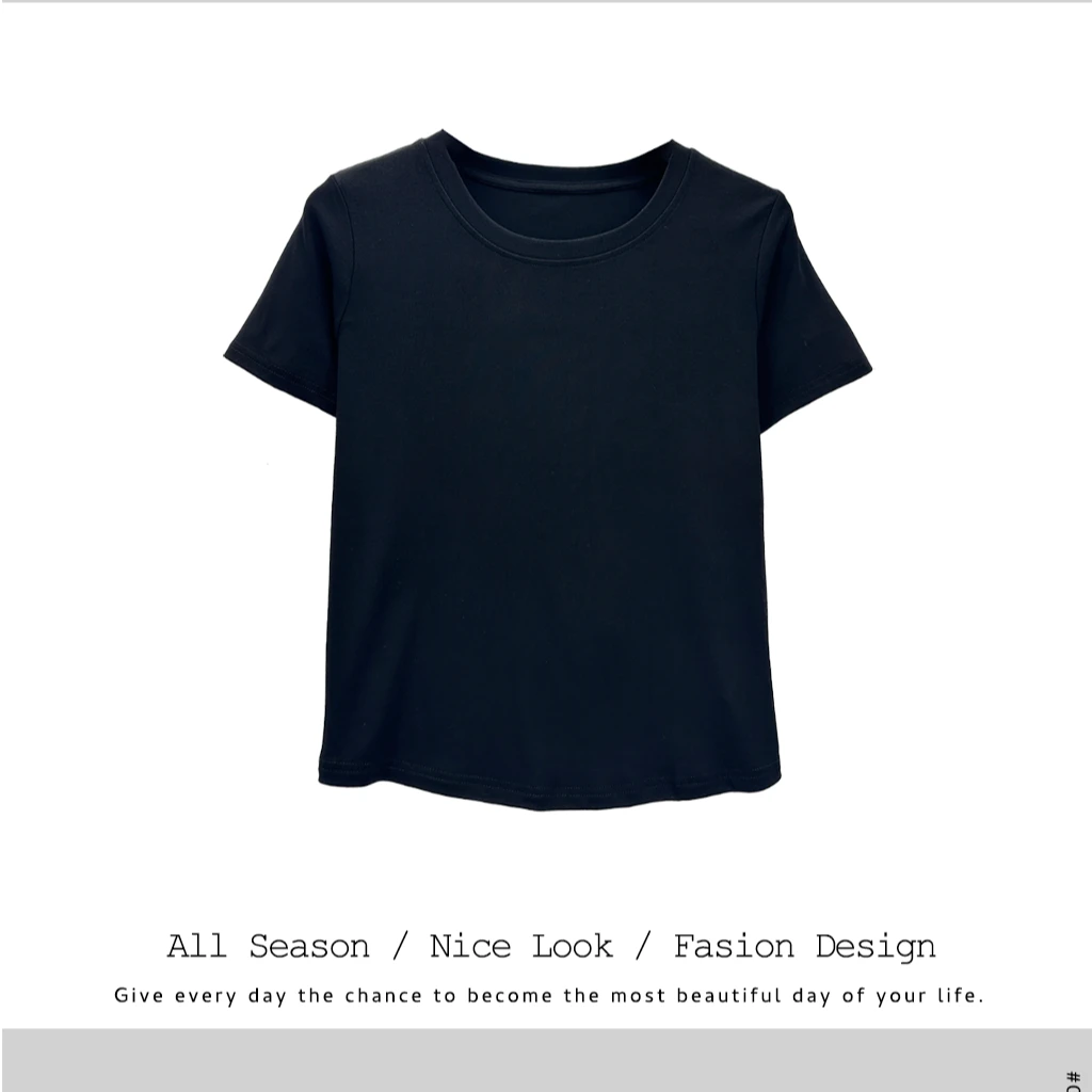 461 2025夏季新款面膜T恤女短袖薄款圆领修身百搭宽松上衣#30010