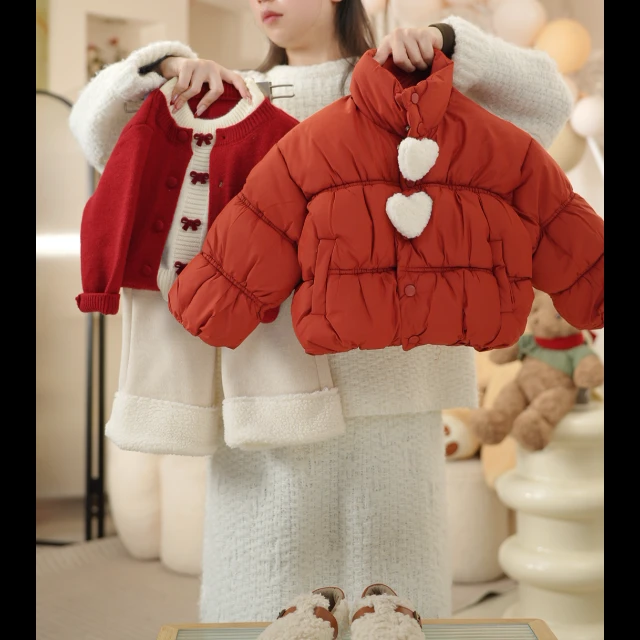 2024冬季新款儿童爱心棉服 女童加绒加厚可爱棉衣 女宝韩版棉袄