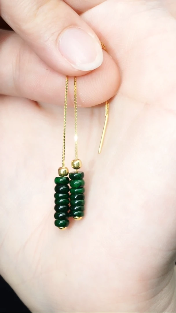 翡翠银S925镀金镶嵌耳饰耳饰