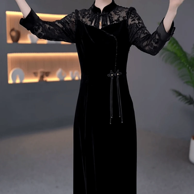 A360【连衣裙】2025早秋新款时尚优雅气质显瘦高贵精致中式连衣裙