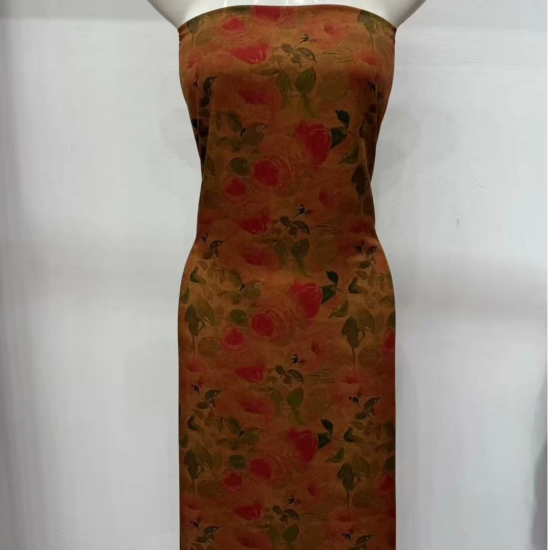 小石】65支染底贡缎云锦段棉绸布料浪漫玫瑰（不支持7天无理由退换）