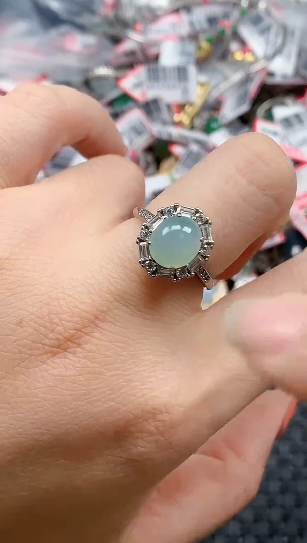 银S925镶嵌戒指翡翠天然A货缅甸翡翠