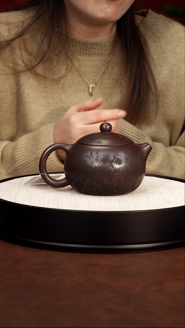 茶壶紫砂茄皮紫泥 牡丹西施 梅付