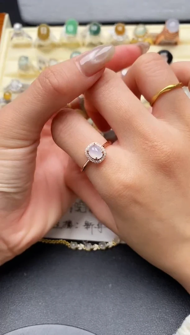 【闪购商品】翡翠戒指银S925镶嵌缅甸天然A货翡翠222   6-1