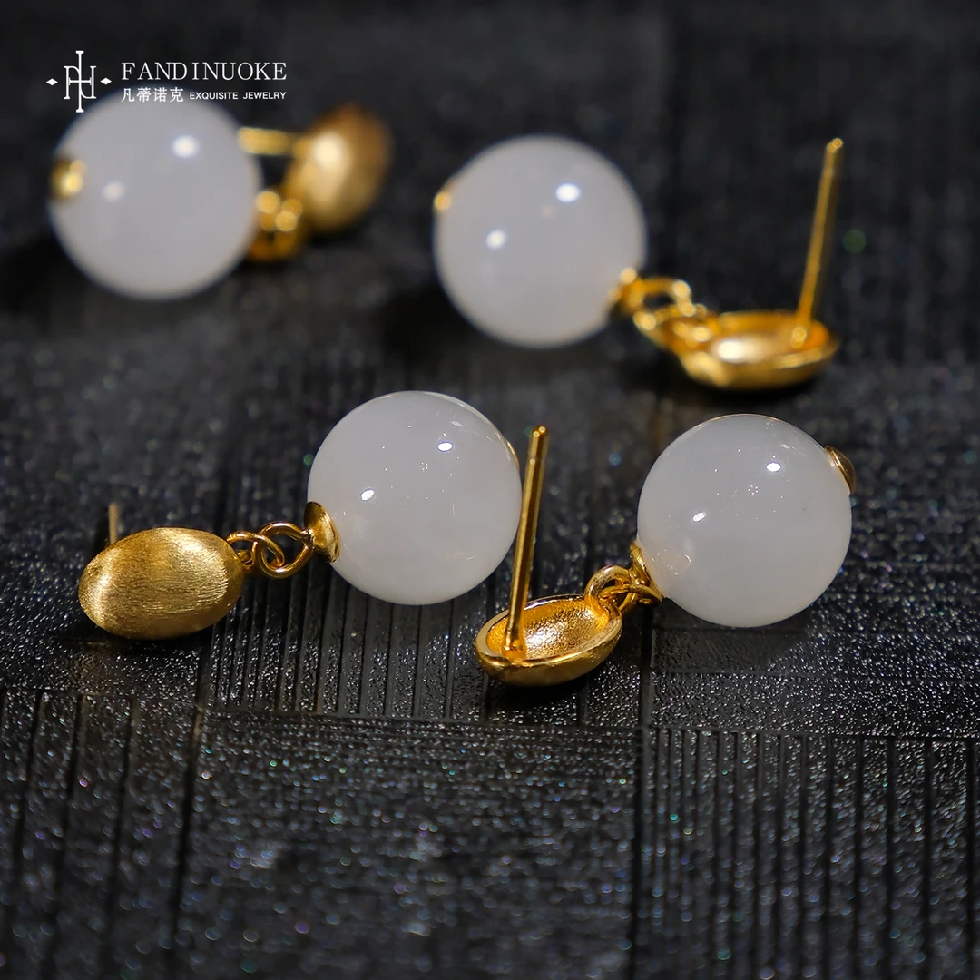 【加加专属】22  MJ04170-和田白玉设计款耳钉-多样性发一件-10mm