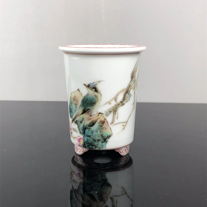 620 小号秋物山 手工手绘粉彩花鸟系列签筒 景德镇陶瓷中国风绿植