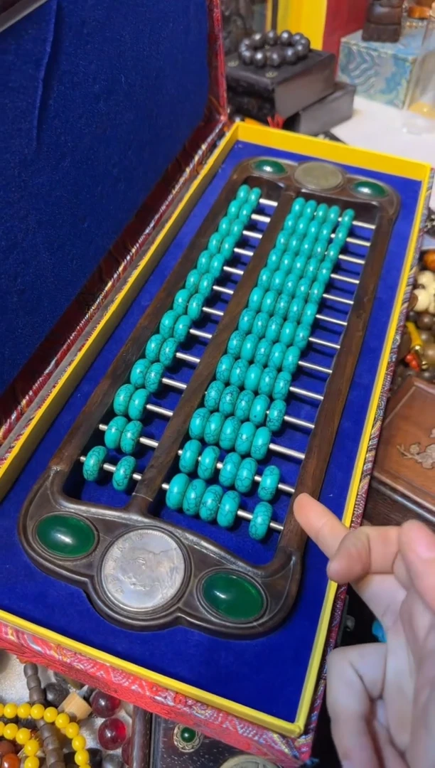 木算盘绿汉镶嵌带盒子188