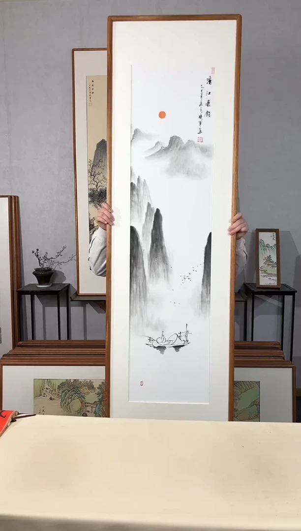 国画手绘*清江垂钓*52*172cm带框发货