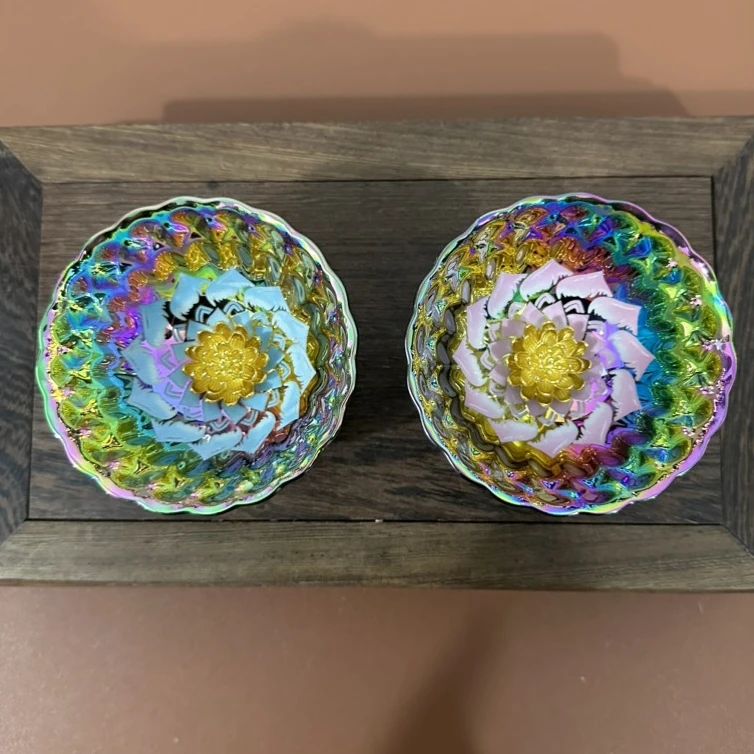 七彩梦幻蓝粉莲花对杯 高端茶器