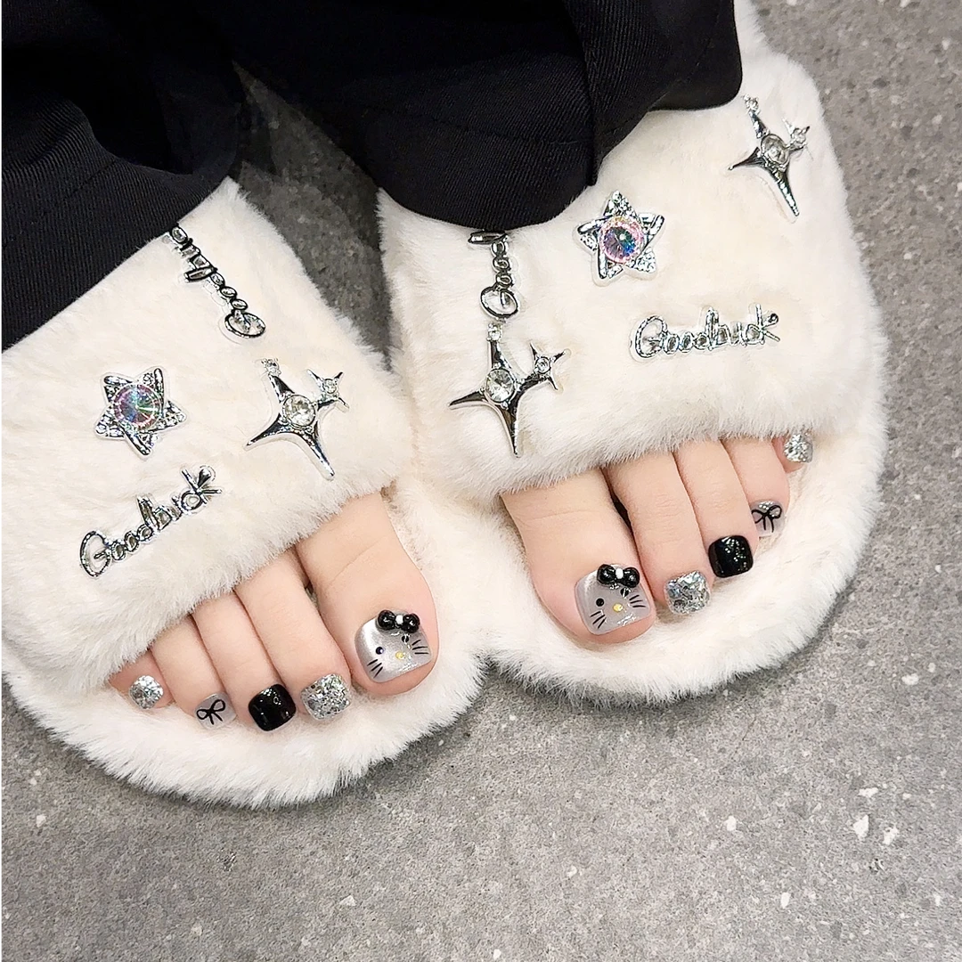 【 黑色KT猫】kitty猫黑色款脚趾甲穿戴甲2025新款可爱美甲脚甲