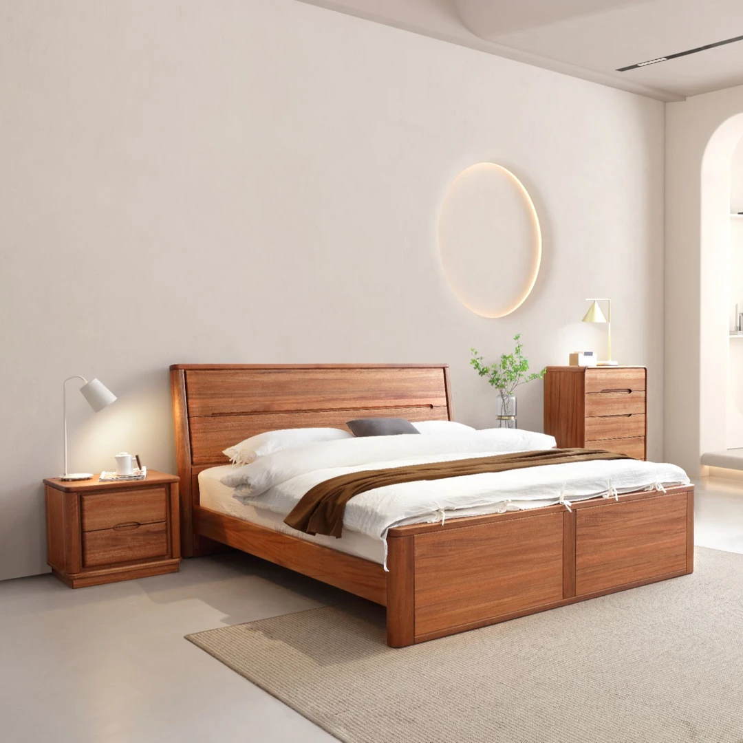 胡桃木原木8026#主卧大床家用家具简约单人床1.8米x2米主卧大床