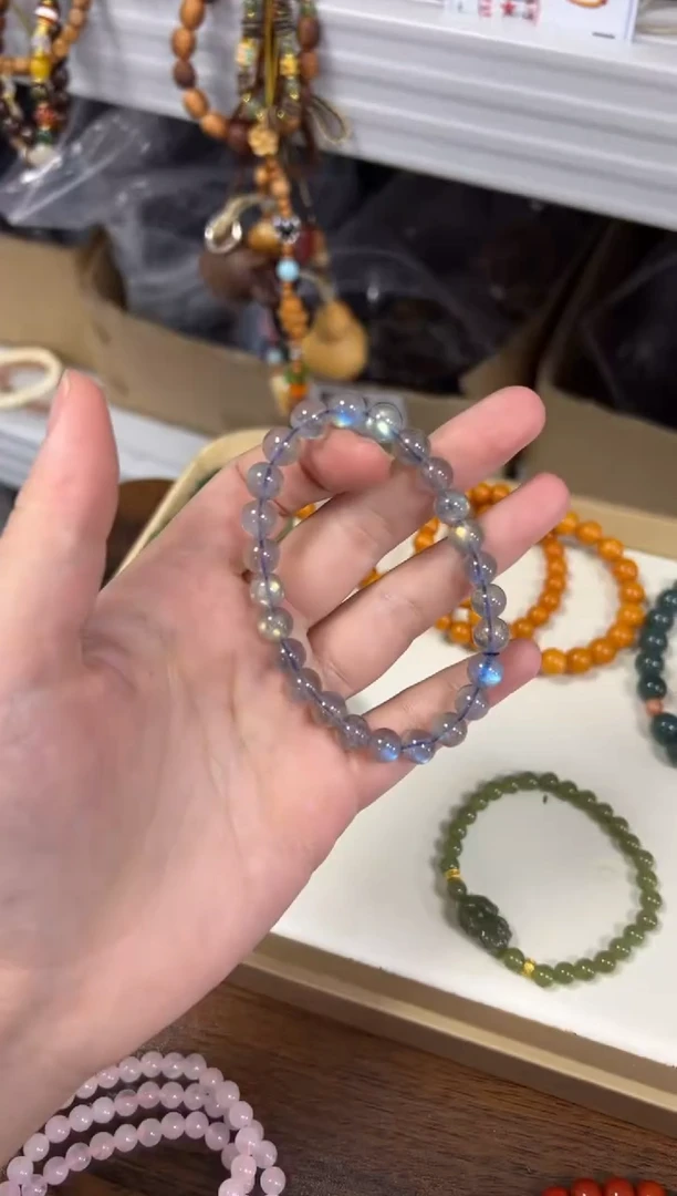 手链未镶嵌拉长石灰月光圆珠手串[0050]