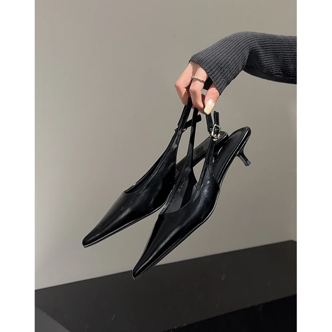 法式尖头豹纹高跟鞋包头凉鞋春夏新品单鞋后绊带尖头气质单鞋女