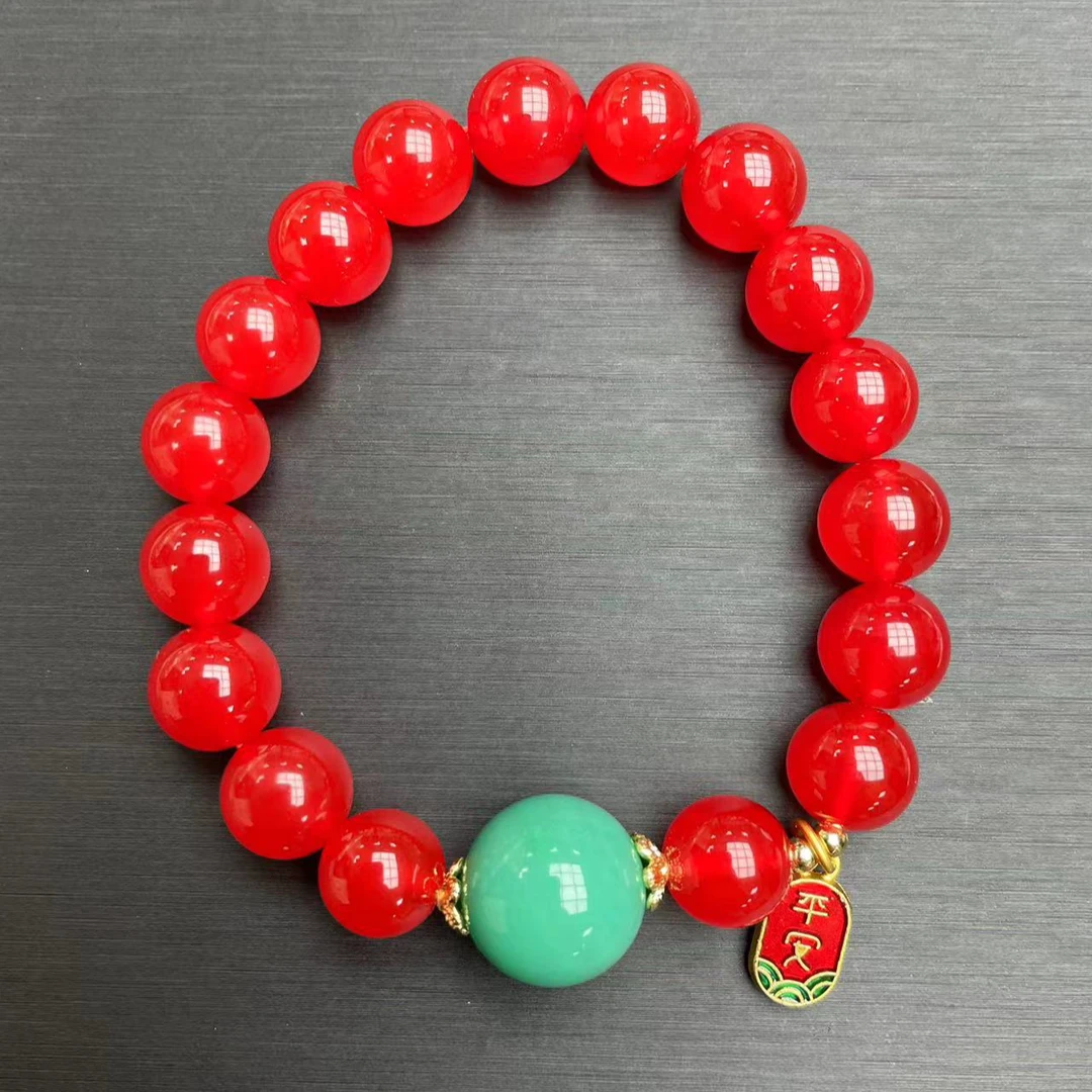 精选设计款红红火火红景天云盖寺蓝松玛瑙手串百搭款多样性发其一
