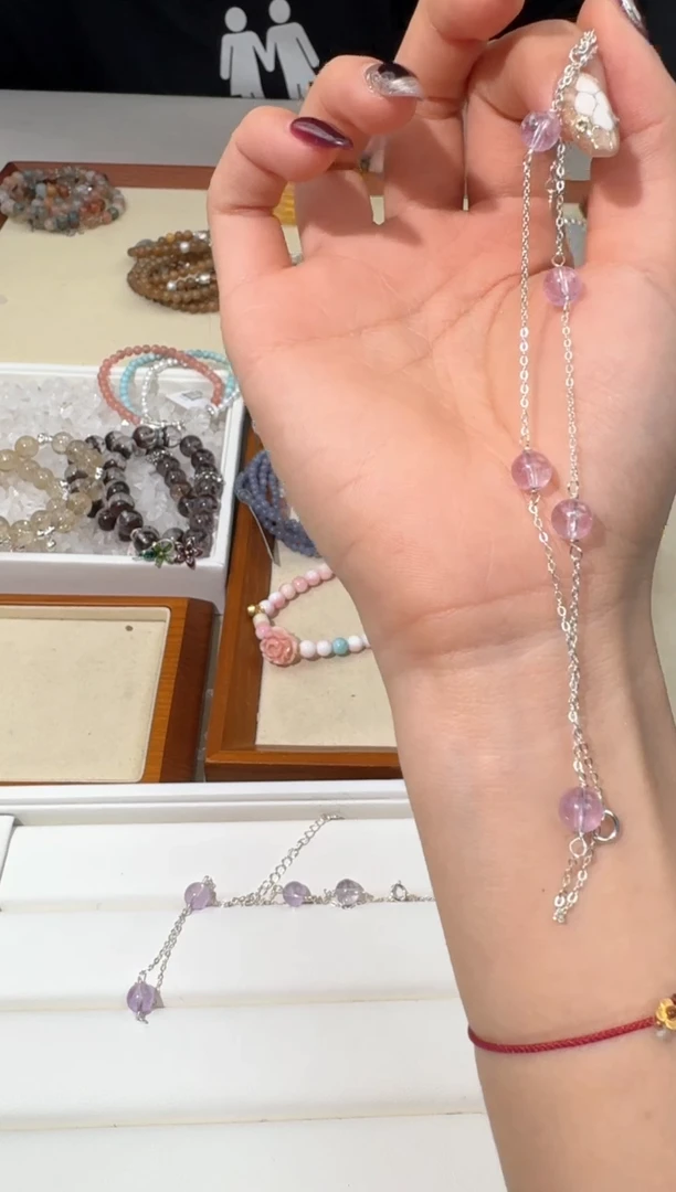 【闪购商品】水晶手链银S925镶嵌B043字数银链双圈款